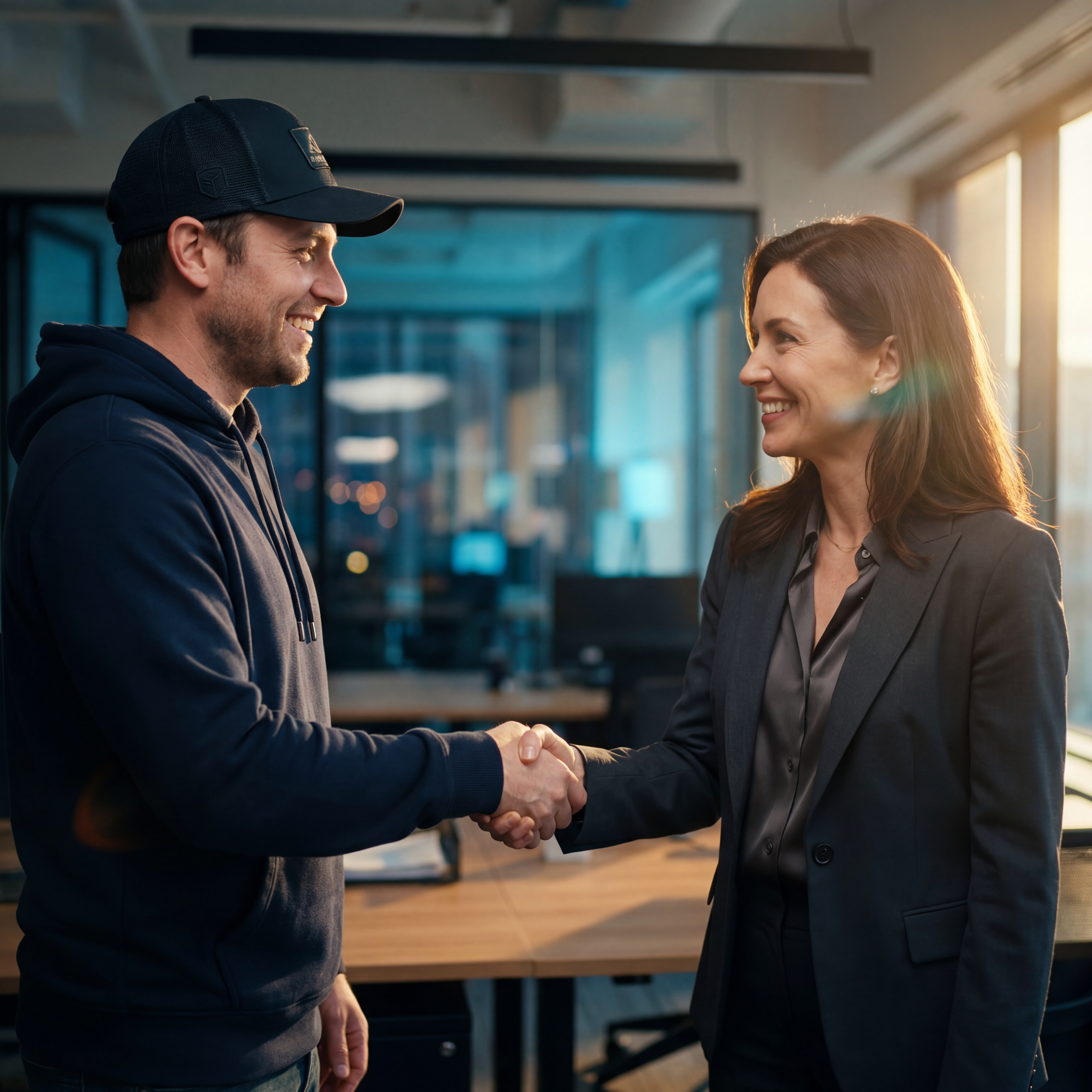 Startup founder and investor handshake